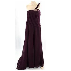 NWT Eggplant One Shoulder Chiffon Gown